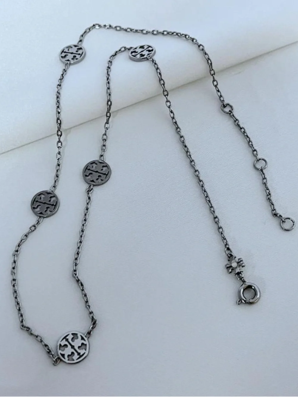 Tory Burch Silver-Tone Logo Station Link Necklace